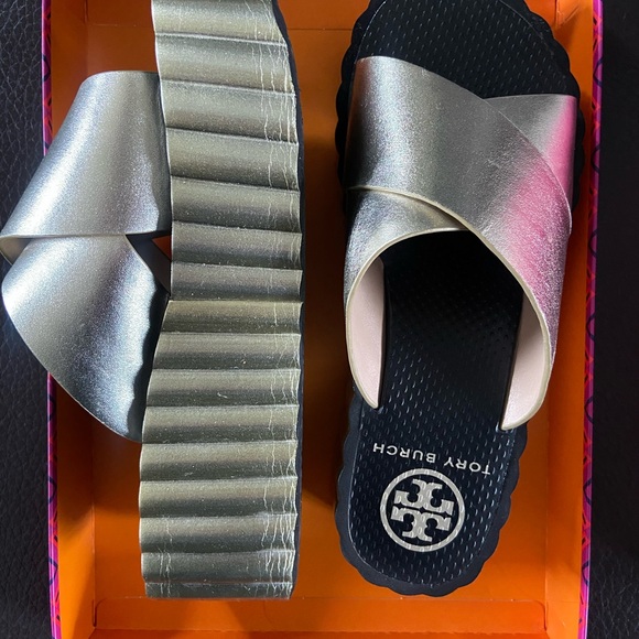Tory Burch Metallic Slide Sandals - Picture 2 of 4